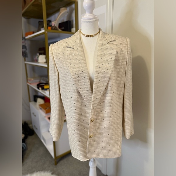Criscione Jackets & Blazers - Criscione Cream Crystal Studded Oversized Blazer